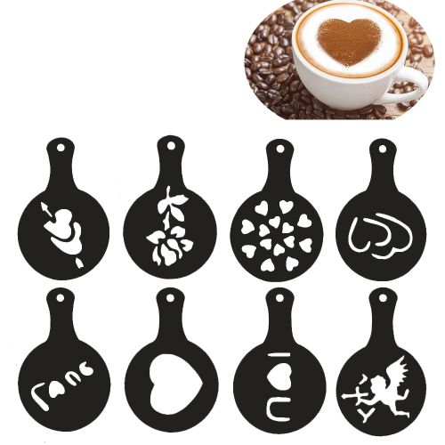 8Pcs set Print Shape Coffee Mold Cappuccino Latte Coffee Art Stencil