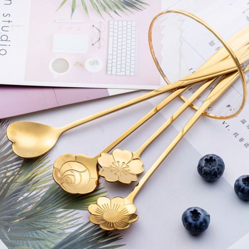 Stainless Steel Spoon Cherry Rose Gold Silver Coffee Spoon