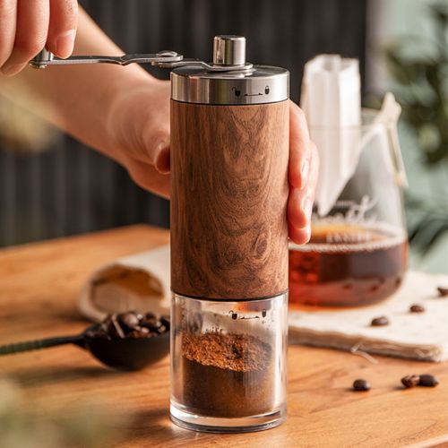 Portable Wood Grain Coffee Bean Grinder Stainless Steel