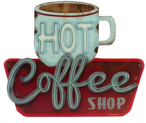 OPEN ROAD BRANDS HOT COFFEE SHOP EMBOSSED METAL SIGN