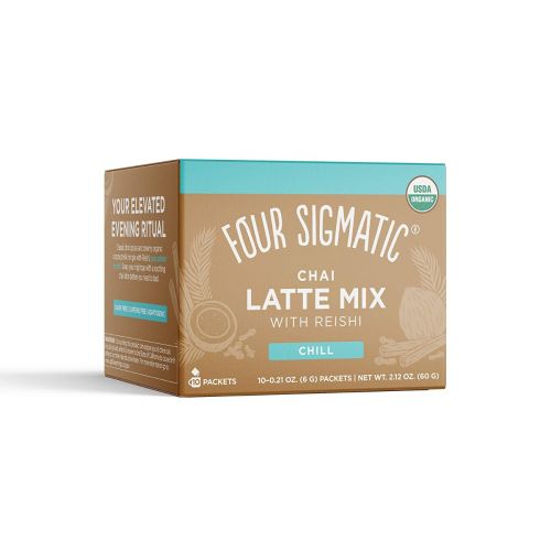 FOUR SIGMATIC CHAI LATTE, ORGANIC INSTANT CHAI LATTE WITH TURKEY TAIL, REISHI MUSHROOMS & COCONUT MILK POWDER, SUPPORT GUT & DIGESTION HEALTH, DECAF + NO DAIRY, 10 COUNT