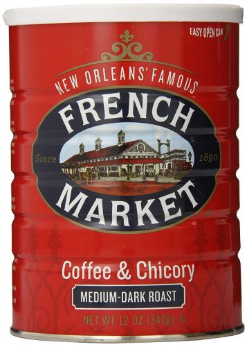FRENCH MARKET COFFEE, COFFEE AND CHICORY, MEDIUM-DARK ROAST GROUND COFFEE, 12 OUNCE METAL CAN